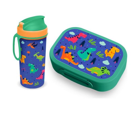 Набор ланч-бокс 0.98 л и бутылка для воды с петлей 0.4 л Пластишка зеленый, с декором 43132370951 