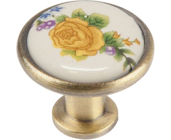 Ручка-кнопка c фарфором KERRON Д31 Ш31 В26, античная бронза/молочный KF02-06 BA 