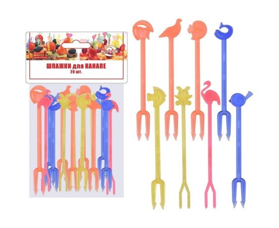 Шпажки для канапе МУЛЬТИДОМ Зоопарк набор 20 шт, длина 86 мм МГ76-70 