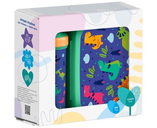 Набор ланч-бокс 0.98 л и бутылка для воды с петлей 0.4 л Пластишка зеленый, с декором 43132370951 – изображение 2