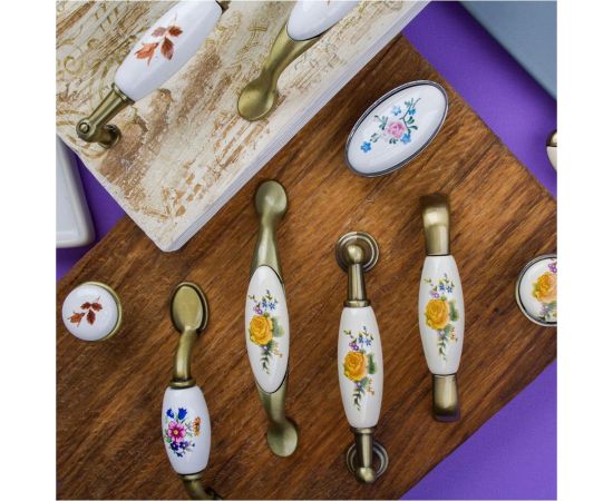 Ручка-кнопка c фарфором KERRON Д31 Ш31 В26, античная бронза/молочный KF02-06 BA – изображение 2