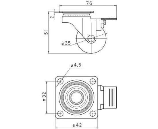 Поворотное колесо GTV D-35 мм, прозрачное, со стопором, Brazylia, нагрузка 30 кг KM-RD-35-CF – изображение 2