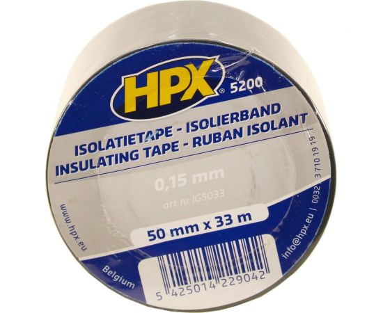 Огнестойкая профессиональная изолента из ПВХ HPX IG5033 INSULATION TAPE 5200 50 мм х 33 м, серая 5425014229042 