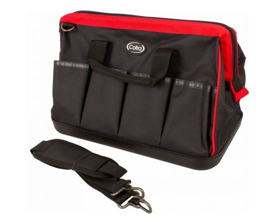 Сумка для инструментов COFRA с пластиковым дном, метал. фурнитура, 410x240x250 мм, цвет красный/черный TC-4215WR 