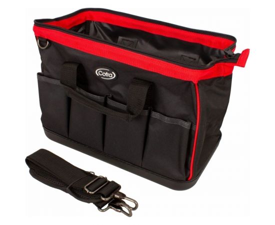 Сумка для инструментов COFRA с пластиковым дном, метал. фурнитура, 410x240x250 мм, цвет красный/черный TC-4215WR – изображение 3