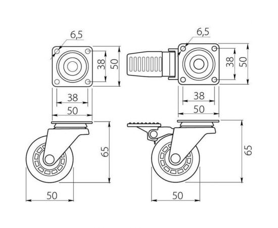 Поворотное колесо GTV D-50 мм, прозрачное, со стопором, нагрузка 35 кг, комплект 4 шт. KM-AH50MM-00-K – изображение 3