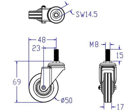 Поворотное колесо Brante 50 мм, на штыре, серая резина 104212 – изображение 6