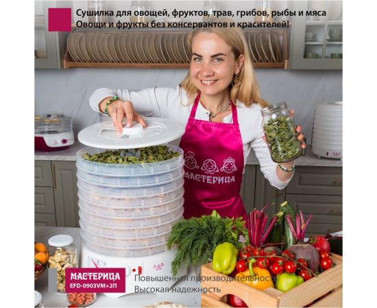Сушилка для овощей и фруктов Мастерица efd-0903vm, 9 прозрачных поддонов + 2 поддона д/пастилы и лопатка 00-00041376 – изображение 7