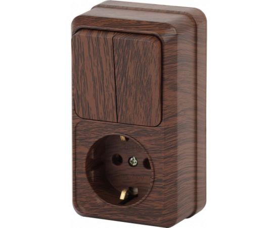 Блок: розетка с 2-ым выключателем Intro Quadro вертикальный 16А-250В, IP20, открытая установка, венге, Б0053895 