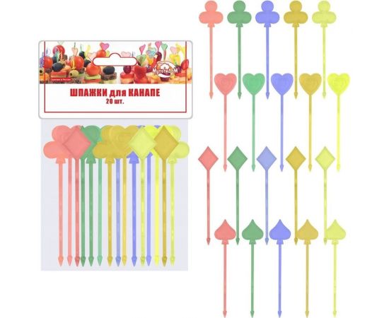 Шпажки для канапе МУЛЬТИДОМ Карты набор 20 шт, длина 90 мм МГ76-66 