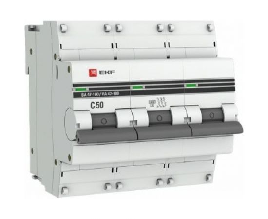 Автоматический выключатель EKF ВА 47-100 3P 50А C 10kA PROxima SQmcb47100-3-50C-pro 