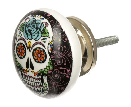 Керамическая ручка для мебели Blumen Haus Череп цвет церный, рисунок цветной 66165 