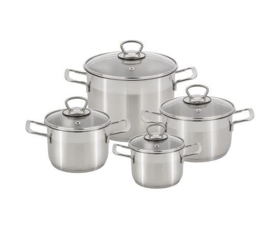 Набор из 8 предметов Катюша София нержавеющая сталь, кастрюли 1.4/1.8/3.2/4.5 л, стеклянные крышки 9901-903-0 