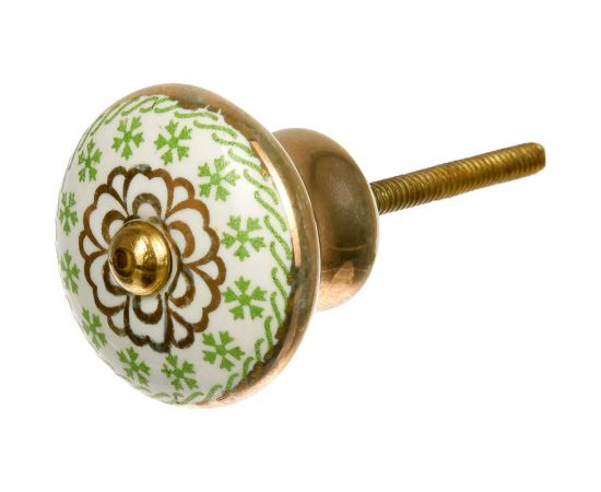Металлическая ручка для мебели Blumen Haus Зеленый чай цвет зеленый, рисунок золотой 66103 