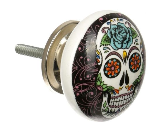 Керамическая ручка для мебели Blumen Haus Череп цвет церный, рисунок цветной 66165 – изображение 3