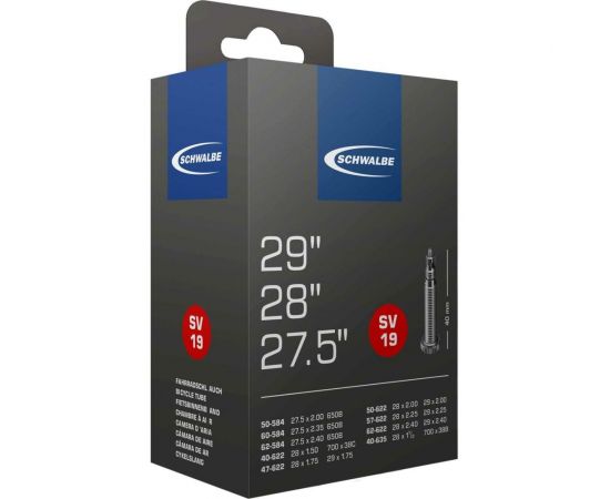 Камера SCHWALBE AV19, 4062-584635, 27.5 29-1.5-2.4, IB AGV, 40 mm, автовентиль 10430340 H000009290 