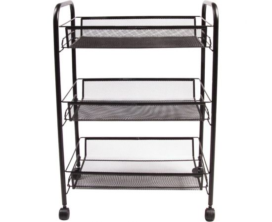 Офисно-бытовая этажерка-тележка 3 яруса, на колесах, металл, черная, 43,5х26х62,5 см BRABIX 603751 
