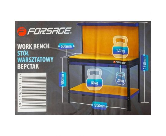 Слесарный верстак Forsage (1550х1200х600 мм, 600х1200 - столешница, нагрузка: 120 кг - столешница, 80 кг - полка, 20 кг - выдвиж. полка) F-01Y0320(54220) – изображение 2