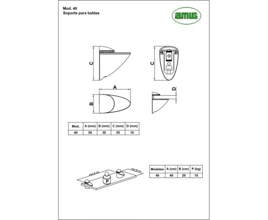 Подставка для стеклянных полок AMIG позолоченная 40 ORO – изображение 2