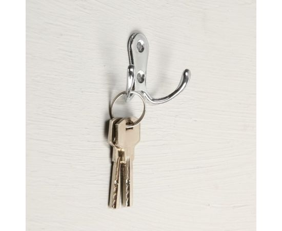 Мебельный крючок ТУНДРА KM207CP, двухрожковый, цвет хром 1866178 – изображение 2