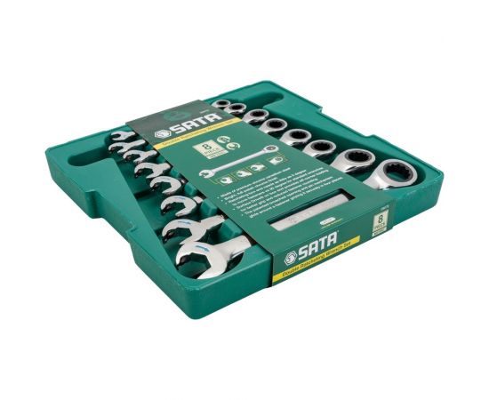 Набор комбинированных ключей с трещоткой Sata Metric пластиковый короб, 8 предметов 09079 – изображение 2