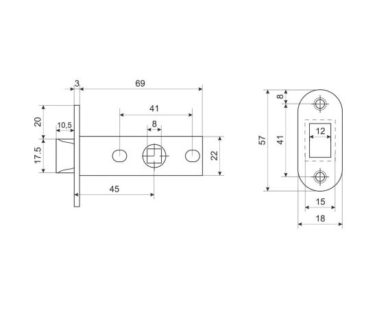 Защелка Аллюр L45-8-R18 SN (матовый никель; овальная торцевая планка 18 мм; без ручек) 11745 – изображение 2