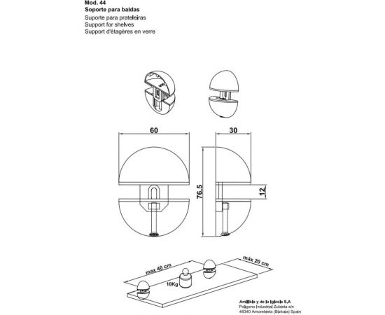 Подставки для стеклянных полок Amig черные 44 NE – изображение 3
