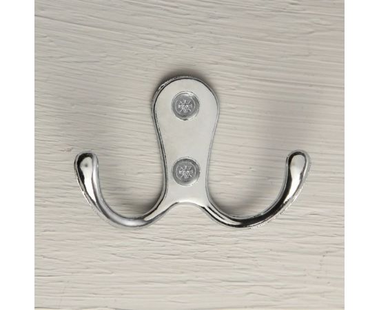 Мебельный крючок ТУНДРА KM207CP, двухрожковый, цвет хром 1866178 – изображение 3