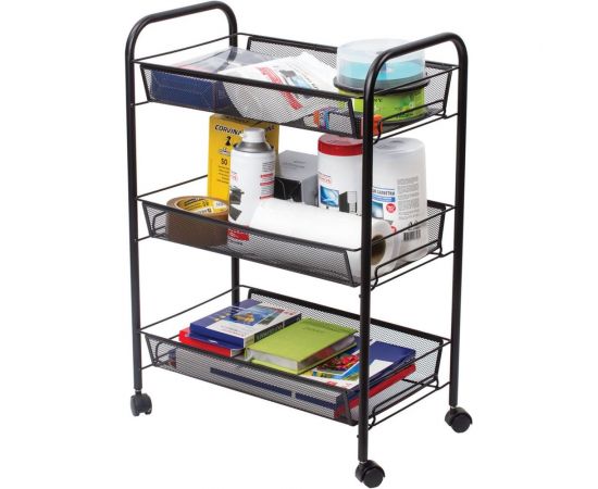 Офисно-бытовая этажерка-тележка 3 яруса, на колесах, металл, черная, 43,5х26х62,5 см BRABIX 603751 – изображение 4