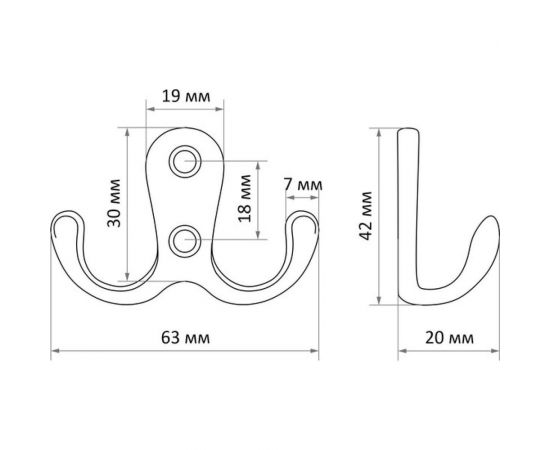 Мебельный крючок ТУНДРА KM207CP, двухрожковый, цвет хром 1866178 – изображение 5