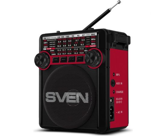 Радиоприёмник SVEN АС SRP-355 красный, 3 Вт, FM/AM/SW, USB, SD/microSD, фонарь, встроенный аккумулятор SV-017132 