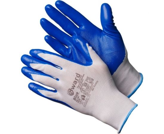 Нейлоновые перчатки Gward Blue белые с синим, нитриловое покрытие, р. L, 12 N2002B/L 