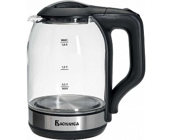 Электрический чайник ВАСИЛИСА ВА-1036 корпус из жаропрочного стекла, черный 1500 Вт, 1.8 л Р1-00008217 
