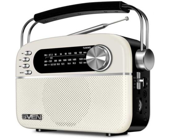 Радиоприёмник SVEN АС SRP-505 белый, 3 Вт, Bluetooth, FM/AM/SW, USB, microSD, AUX, встроенный аккумулятор SV-020439 