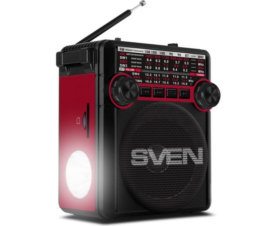 Радиоприёмник SVEN АС SRP-355 красный, 3 Вт, FM/AM/SW, USB, SD/microSD, фонарь, встроенный аккумулятор SV-017132 – изображение 2