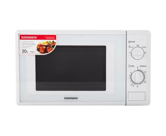 Микроволновая печь SONNEN MW2070B-5MW 20 л, 700 Вт, таймер, механическое управление, белая 454654 – изображение 2