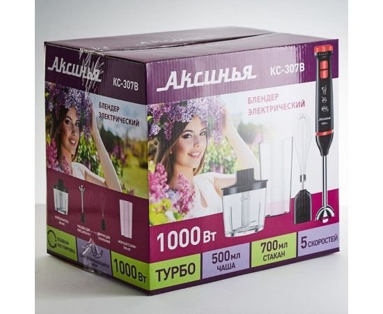 Блендер Аксинья КС-307В черный с красным, 1000 Вт, нож из нержавеющей стали 0R-00005178 – изображение 2