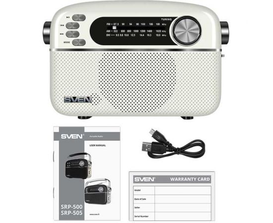 Радиоприёмник SVEN АС SRP-505 белый, 3 Вт, Bluetooth, FM/AM/SW, USB, microSD, AUX, встроенный аккумулятор SV-020439 – изображение 5