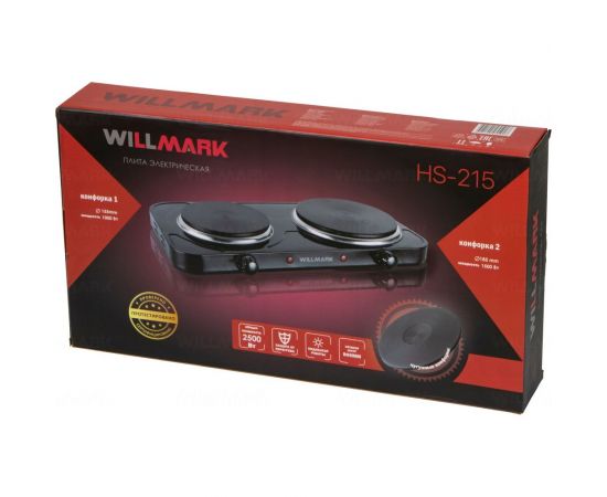 Электрическая плита WILLMARK 1000 Вт, 1500 Вт, корпус из нержавеющей стали, черный НS-215 2000609 – изображение 5