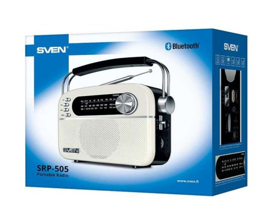 Радиоприёмник SVEN АС SRP-505 белый, 3 Вт, Bluetooth, FM/AM/SW, USB, microSD, AUX, встроенный аккумулятор SV-020439 – изображение 6