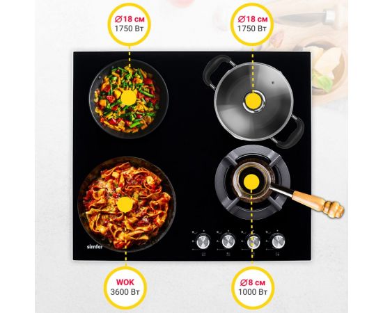 Газовая варочная панель SImfer газ-контроль, WOK-конфорка H60N41B571 – изображение 6