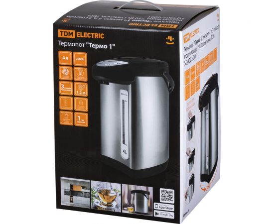 Термопот TDM Термо 1 металл, 4 л, 3 способа подачи воды, 750 Вт, стальной SQ4002-0001 – изображение 7