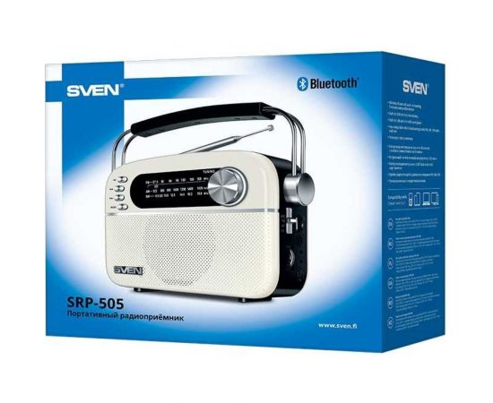 Радиоприёмник SVEN АС SRP-505 белый, 3 Вт, Bluetooth, FM/AM/SW, USB, microSD, AUX, встроенный аккумулятор SV-020439 – изображение 7