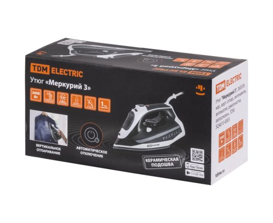 Утюг TDM Меркурий 3, 2600 Вт, керамика, вертикальное отпаривание, антинакипь, антикапля, самоочистка, автоотключение SQ4010-0003 – изображение 7