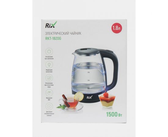 Электрический чайник RIX RKT-1820G 1,8 л стеклянный корпус 46438 – изображение 2