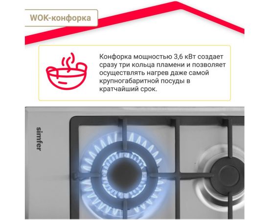 Газовая варочная SImfer панель с газ-контролем H60V41M516 – изображение 6