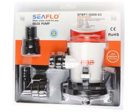 Водооткачивающая трюмная помпа SeaFlo 600 галлон/час, патрубок 19 мм, 12V SFBP1-G600-03 – изображение 2