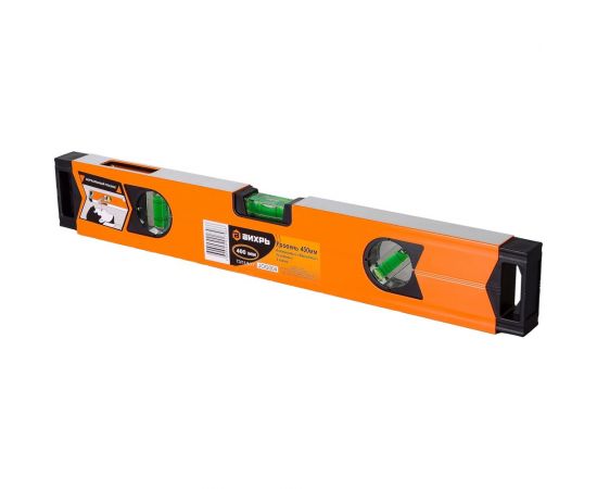 Алюминиевый магнитный уровень Вихрь 400 мм, фрезерованный, 3 глазка 1 зеркальный 73/11/4/17 