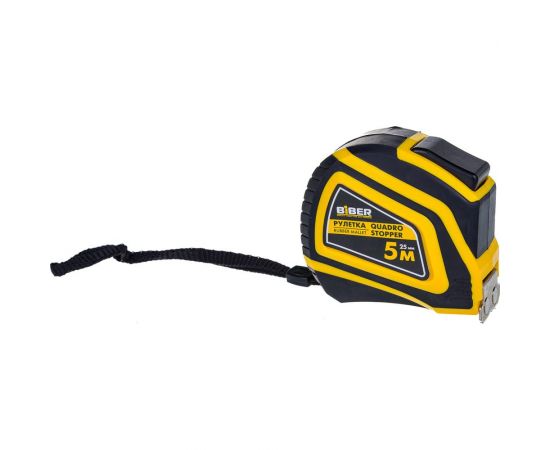 Рулетка BIBER QUADRO STOPPER автофиксация, нейлоновое покрытие, серия Профи, 5мх25мм тов-196537 
