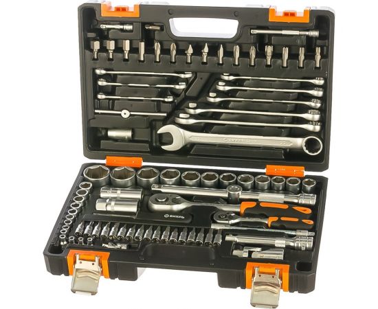 Набор инструментов 1/2, 1/4 дюйма, CrV, пластиковый кейс 82 предмета Вихрь 73/6/7/3 